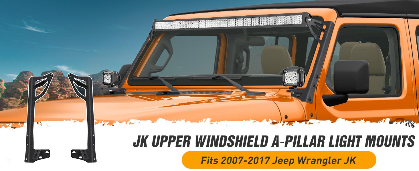 Nilight Upper Windshield Frame Mounting Bracket A-pillar Mounts for 52 Inch Light Bar and LED Pod Lamp on Wrangler JK 2007 2008 2009 2010 2011 2012 2013 2014 2015 2016 2017 2018