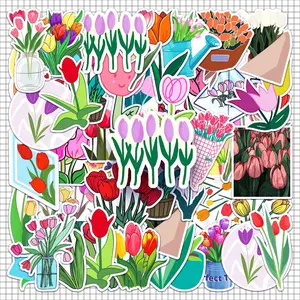 Tulip Pattern Sticker, 100pcs/set Cartoon Tulip Sticker, Decorative Sticker for Phone Case, Computer, Guitar, Bag, Water Cup, Scrapbook, Ornaments