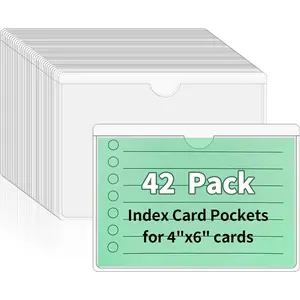 NIUBIER Storage Bin Labels, 42 Pack 4x6 Index Card Holder, Clear Adhesive Pockets, Removable Tote Labels Stickers for Packing Moving Box & Containers, Easy Peel Off
