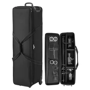 VEVOR Studio Equipment Trolley Case, 51.57 x 14.37 x 14.96 in / 131 x 36.5 x 38 cm, Rolling Camera Bag, Carrying Bag with Wheels Straps Padded Compartment Handle, for Light Stands, Tripods, Telescopes