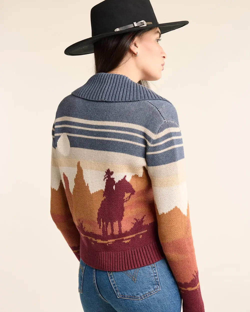 Pendleton Women's Western Scenic Cardigan in Blue/ Rust Multi