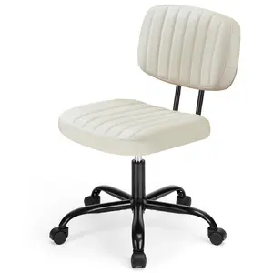 【Deal】Compact Office Chair - Height Adjustable Rolling Swivel Desk Chair with PU Leather, Armless Task Chair for Small Spaces, Home, Bedroom, Student & Vanity Use