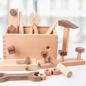 Multifunctional Toolbox Carpenter Box Pretend Play Children's Disassembly Educational Toy Montessori Intelligence Baby Girl Beech Wood