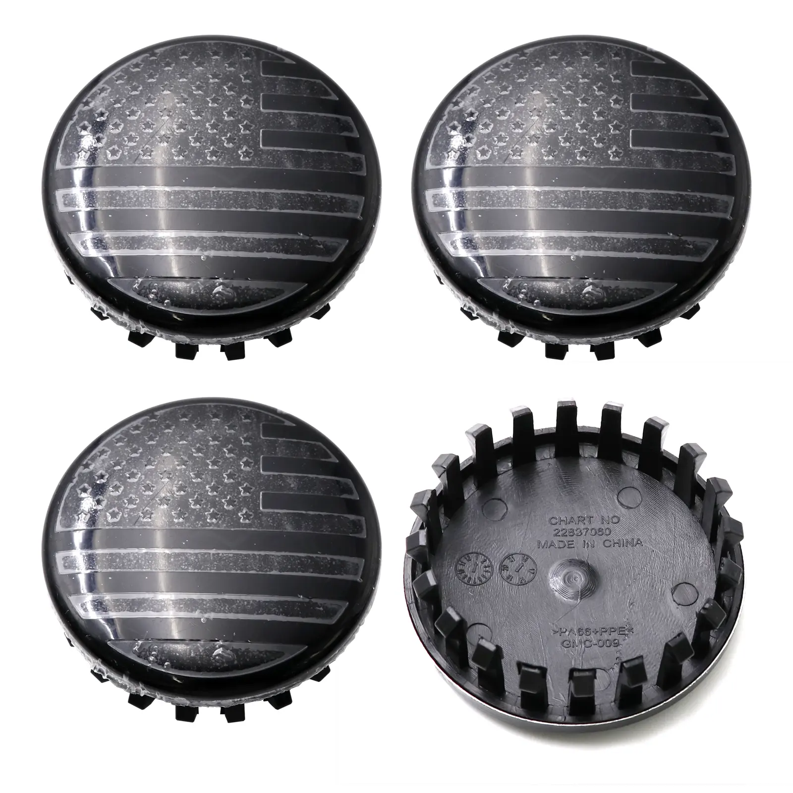 4PCS Custom 3.25" (83mm) Hubcaps with Black US Flag, Wheel Covers & Car Rim Accessories, Part# 22837060 for Tahoe Suburban Silverado 1500 Sierra Yukon Denali 2014-2020 Car Wheel Center Caps