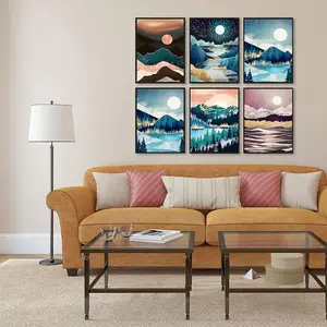 Landscape Diamond Painting Kits,Moon Diamond Art for Adults,Diamond Dots Gem Art for Preppy Room Decor Aesthetic(6 Pack 9.8x13.8inch)