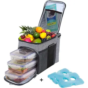 Insulated Lunch Box Set and Cooler Bag for Men and Women (Tote Lunch Bag Includes 3 Reusable Meal Prep Containers + 2 Ice Packs + Detachable Shoulder Strap) Lunch Box for School, Office, Camping