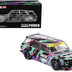 Datsun 510 Wagon RHD (Right Hand Drive) Mini GT Kaido House 1/64 Diecast Model Car by Jun Imai with Black Graphics, HKS V1 Vintage Brown