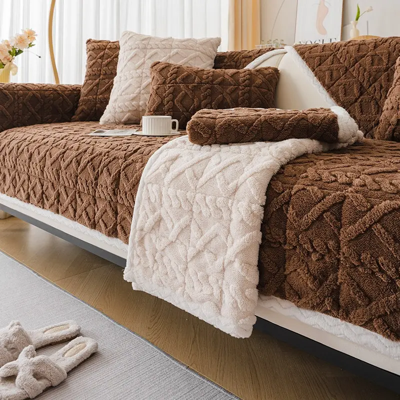 Solid Color Quilted Sofa Couch Cover - Soft, Non-Slip Household Protector for Home Living Room, 1 Count Sofa Couch Covers