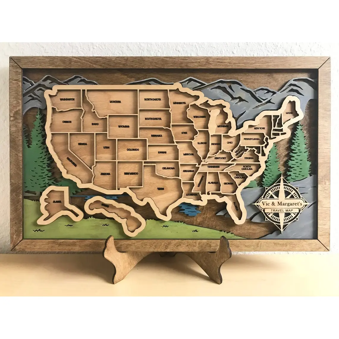 Personalized US Travel Map, US Travel Map, Travel Map Tracker, Family Road Trip Tracker, Travel Home Decor Gift for Travelers XL 17x28