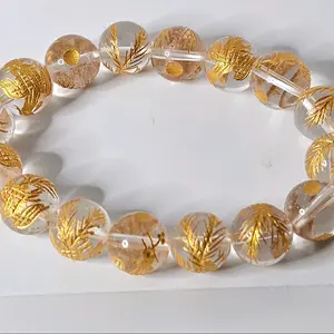 High Quality Clear Quartz Crystal Bead Bracelet 10mm with etched Phoenix natural