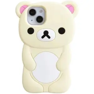 Ultra Thick Soft Silicone Case for Apple Teddy Bear Animal 3D Cartoon Japanese Cute Lovely Adorable Kawaii Kids Girls Women (Beige, for iPhone 14)