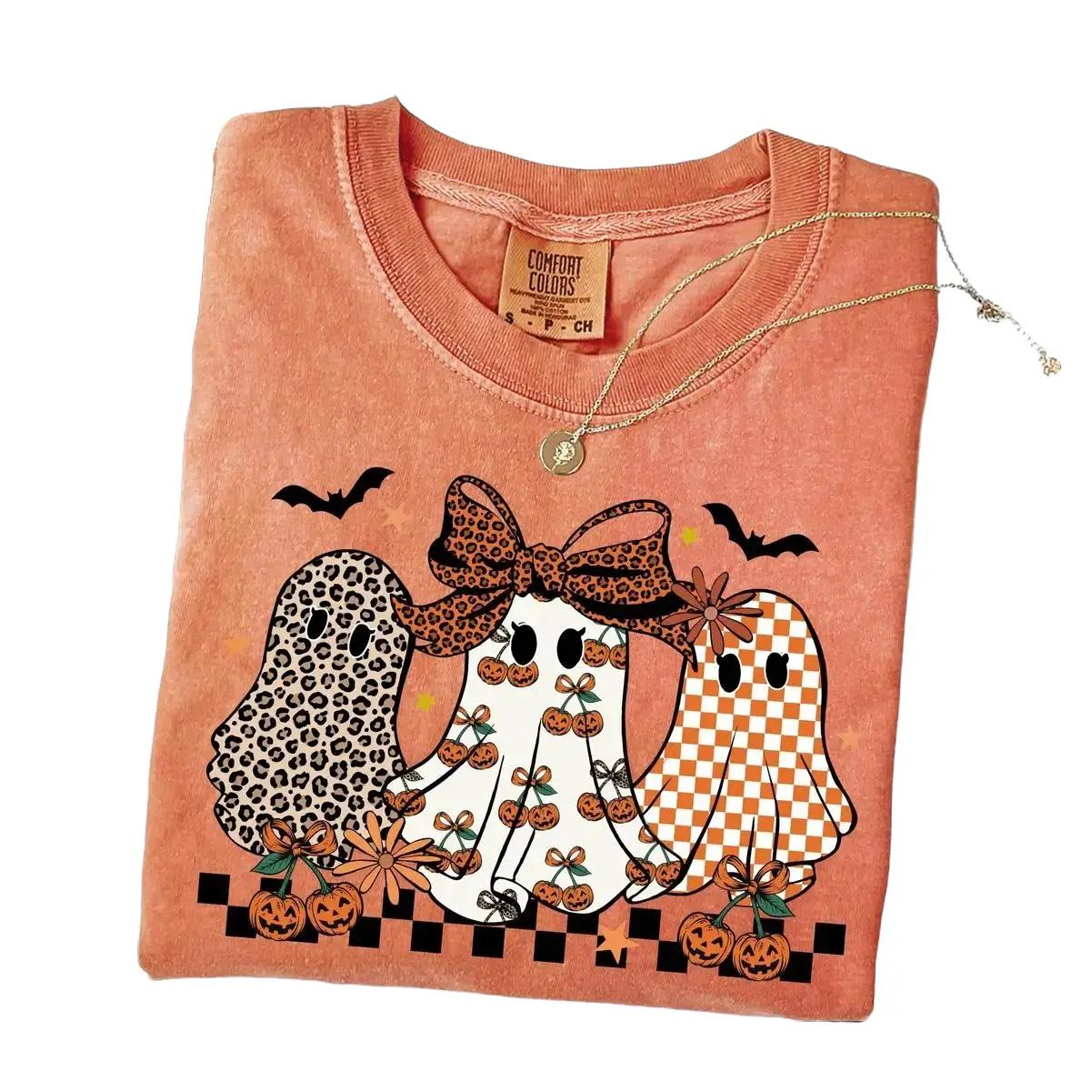 Comfort Colors Coquette Leopard Checkered Ghost Shirt, Retro Spooky Season Graphic Tee, Cute Halloween T-Shirt – TrendWear USA