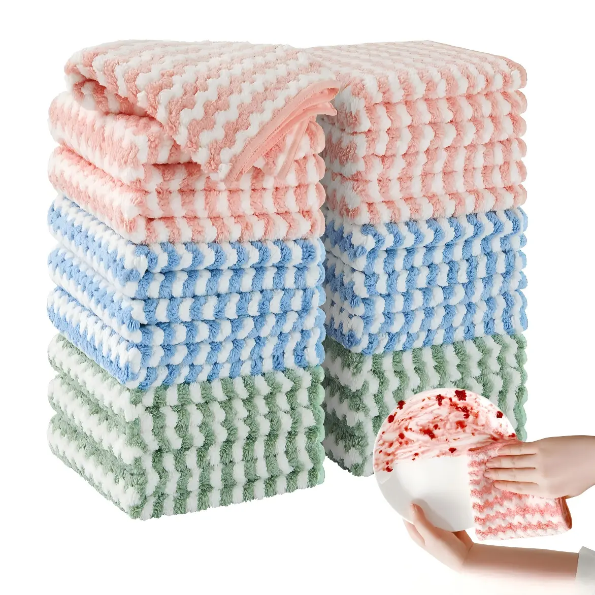 20 Pack Microfiber Washable Cleaning Cloths, Small 9.8"x9.8" Multicolor, Highly Absorbent Soft Lint-Free Kitchen Rags for Dishes, Countertops