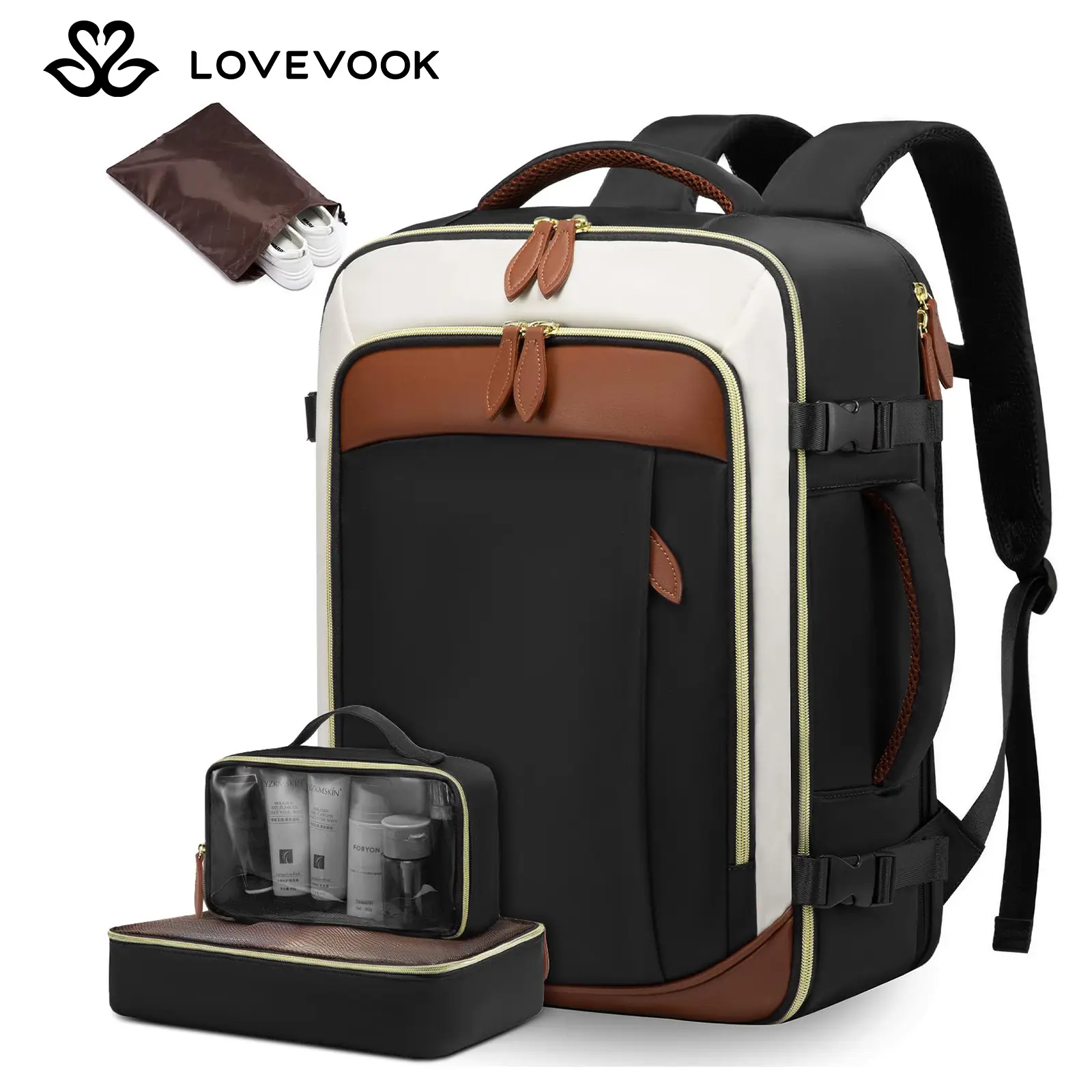 LOVEVOOK TSA-Friendly Travel Backpack with Storage Bag and Toiletry Bag - Fits 17-Inch Laptop, for Hiking, Overnight, Weekend Trips and Business Trav