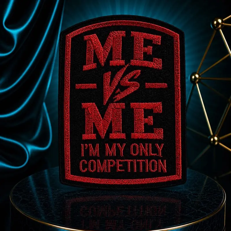 Iron On Embroidery Patch - "Me Vs Me I’m My Only Competition" Motivational Applique, Fun Gifts for All Ages, Sewing Accessory for Clothing, Bags, Hats