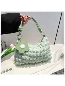 Korean Version Cream Bubble Bag, New Niche Single Shoulder And Underarm Versatile Bag, Fashionable Flower Handbag, Trendy Small And Fresh Puff Bag For Women, 2026 Fashionable Pleated Fashionable Versatile Single Shoulder Bag