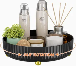 Black Bathroom Organizers and Storage, Rotating Makeup Organizer Tray for Cosmetics and Skincare, Lazy Susan Organizer