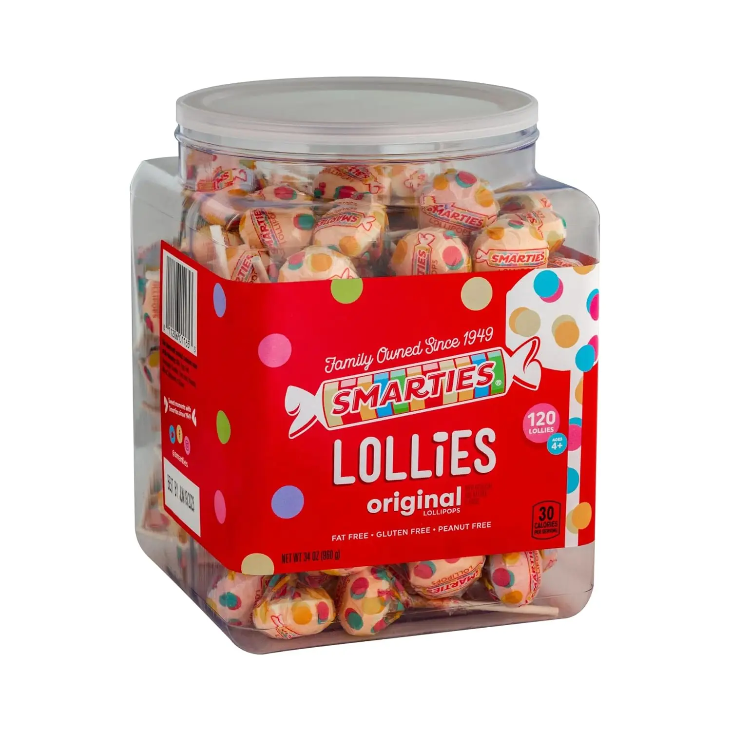 Smarties Lollies | Gluten Free Peanut Fat Free Assorted Fruity Flavors Low Calories Perfect for Halloween Parties Made by US Candy Company Since 1949-