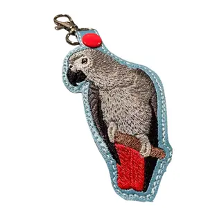 African Grey Parrot Embroidered Keychain | Congo Grey Parrot keychain | Parrot Keychain | Parrot | Keychain | Key fob | Timneh Parrot