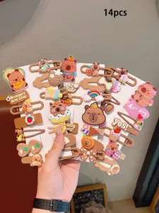 14Pcs Ins Style Capybara Hair Clips, Cute Cartoon Hair Barrettes, Aesthetic Hair Accessories for Daily & Party