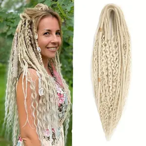 15pcs Boho Chic Synthetic Dreadlock Extensions - Double Ended Curly, Mixed Styles, Low Temperature Fiber, Thin Wavy Hairpieces for Women