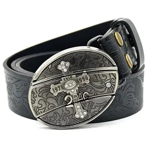 Men's belt, featuring embossed patterns, smooth buckle, personalized student fashion prints and engraved designs