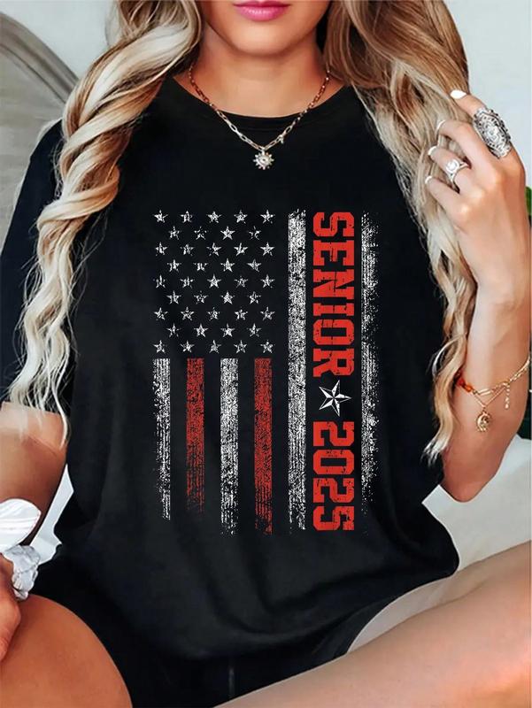 100% Cotton Unisex Senior Year 2025 American Flag USA Graduation Class Of 2025 T-Shirt