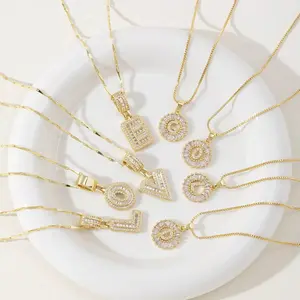 XINCY JEWELRY 2-Pack Women's Golden Letter Zircon Initial Pendant Necklace 45+5 cm Chain Sparkling Rhinestones Elegant Fashionable Jewelry for Layering TikTok Shop