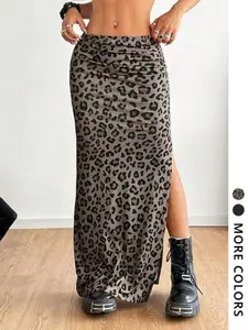 Women's Leopard Print Side Slit Skirt, Fashion Casual Long Skirt for Daily Outdoor Wear, Ladies Bottoms for Summer, Boho Casual Skirts, Bohemian