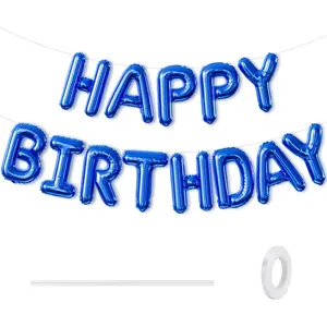 Blue Happy Birthday Balloon Banner, 16 Inch Blue Happy Birthday Foil Balloons, Classic Letter Balloons Sign for Men and Boys, HBD Party Decorations, Photo Backdrop Supplies