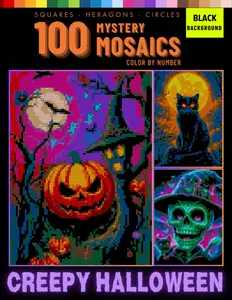 Halloween Mystery Mosaic Color by Number for Adults: 100 Ultimate Collection of Spooky Scenes in Square, Hexagon & Circle Pixel Art