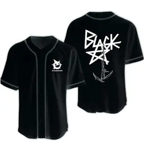 Black & White Star Anime Baseball Jersey, Anime & Movie Style, Unisex, Short Sleeve, Loose-Fitting, Machine Washable, High-Quality Polyester