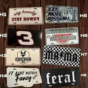 Retro  It Aint Nothin' Fancy License Plate, Eat More Possum license Plate, Mama Checkered Car Tag, Aluminum Front License Plate