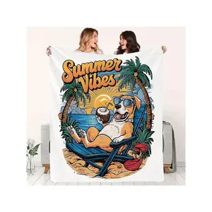 Summer Vibes Relaxing Dog with Sunglasses & Coconut Beach Throw Blanket