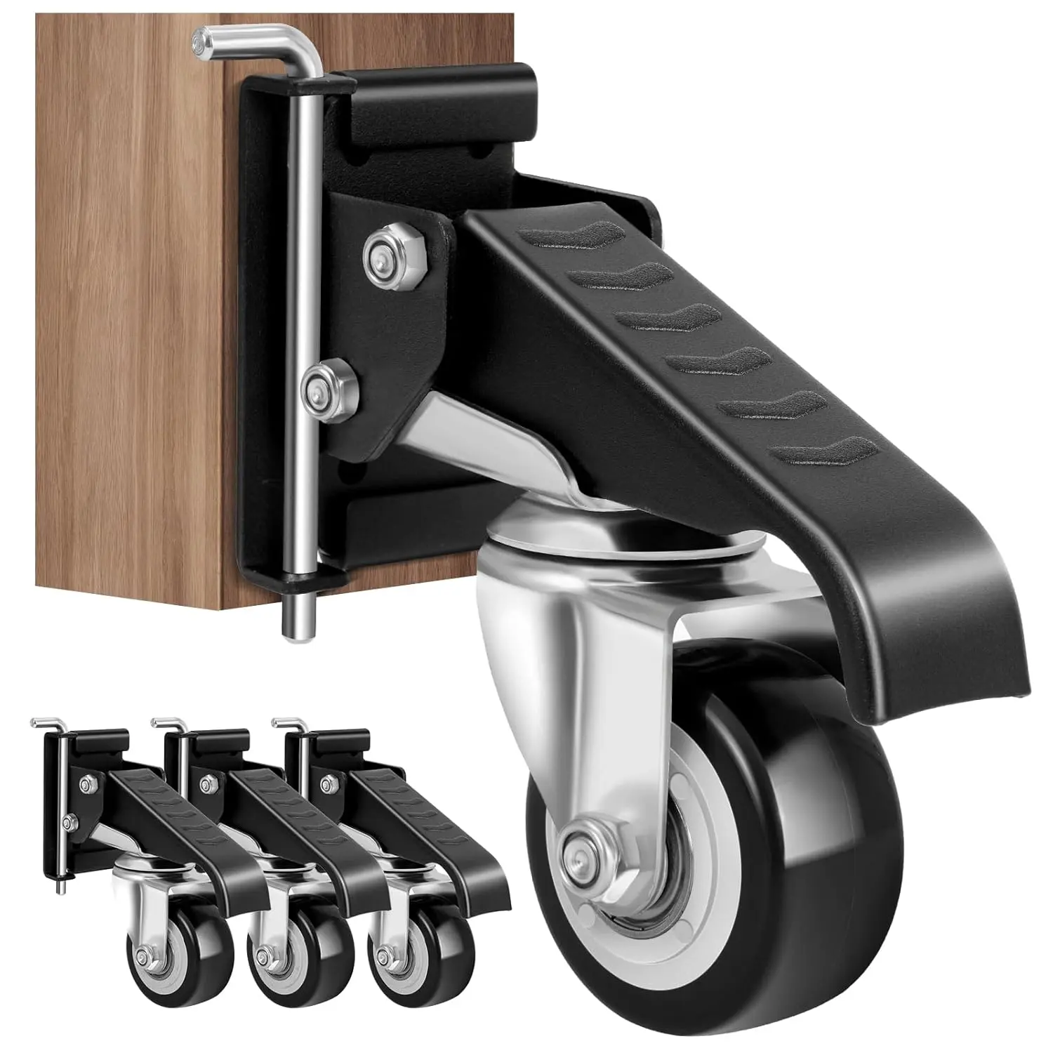 Workbench Casters kit 600Lbs Heavy Duty Quick Release 2 Mounting Options Retractable Workbench Stepdown Caster Wheels Adjustable Polyurethane Durable Steel Construction (Set of 4)
