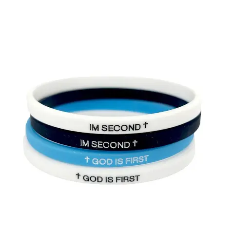 4 Pack GOD IS FIRST IM SECOND Bracelets - Interchangeable Black & White Christian Silicone Bands, Mix & Match Scripture Wristbands, and Uplifting Christian Gift Set for Men Women Teens,charm bracelets
