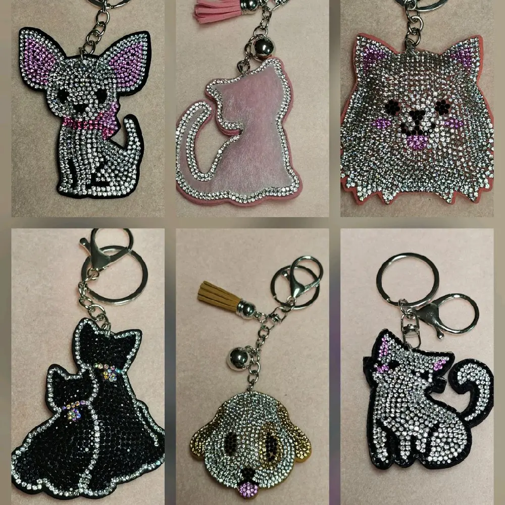 Cute Cat and Dog Keychain with Rhinestones, Animal Head Pendant Bag Charm, Aesthetic Key Chain Decoration for Pet Lovers, Cute Keychain Accessory, Key Chain Decorations, Aesthetic Keychain