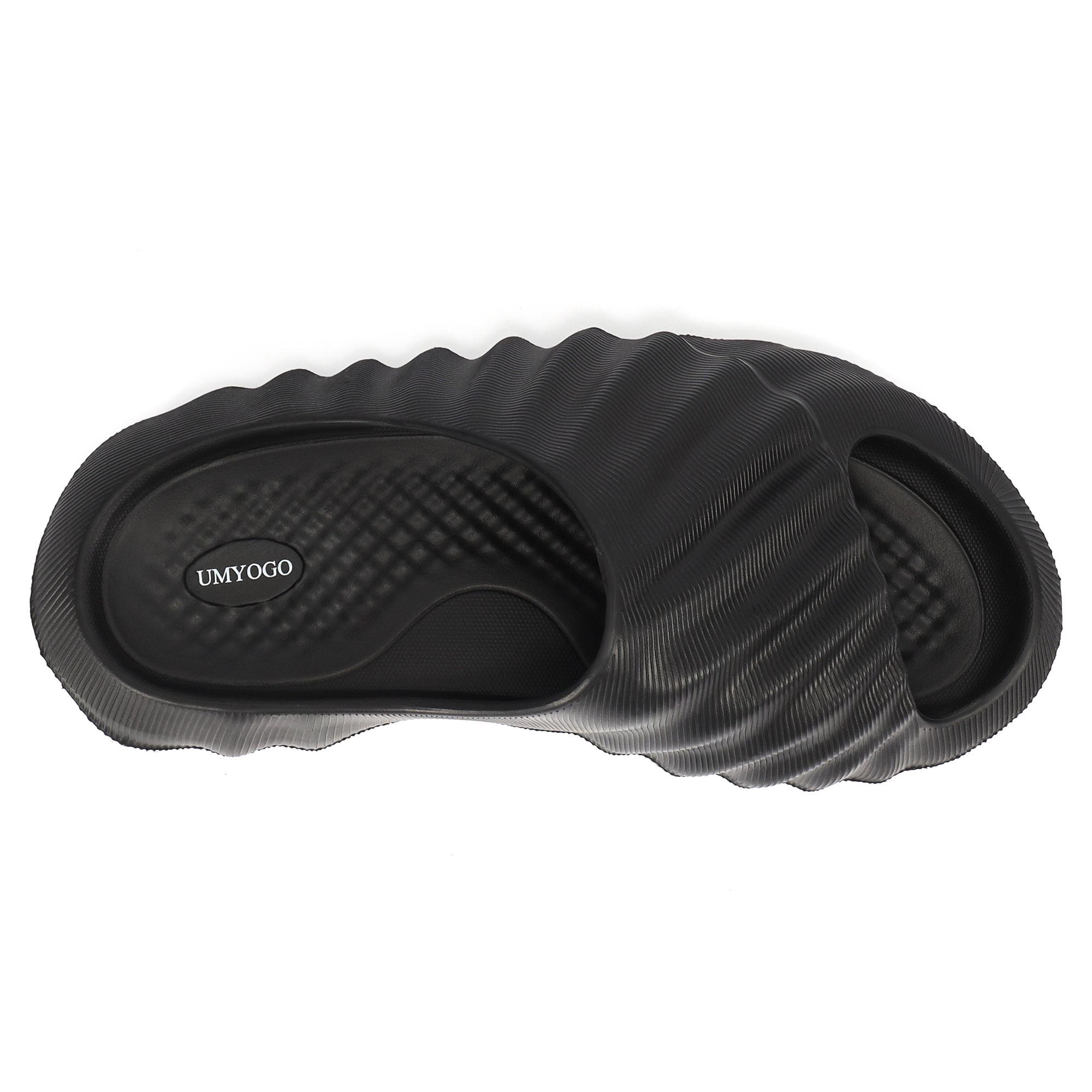Men’s Thick-Sole Cloud Cushion Recovery Slides Non-Slip Massage Footbed Slippers for Indoor, Outdoor Gym Use