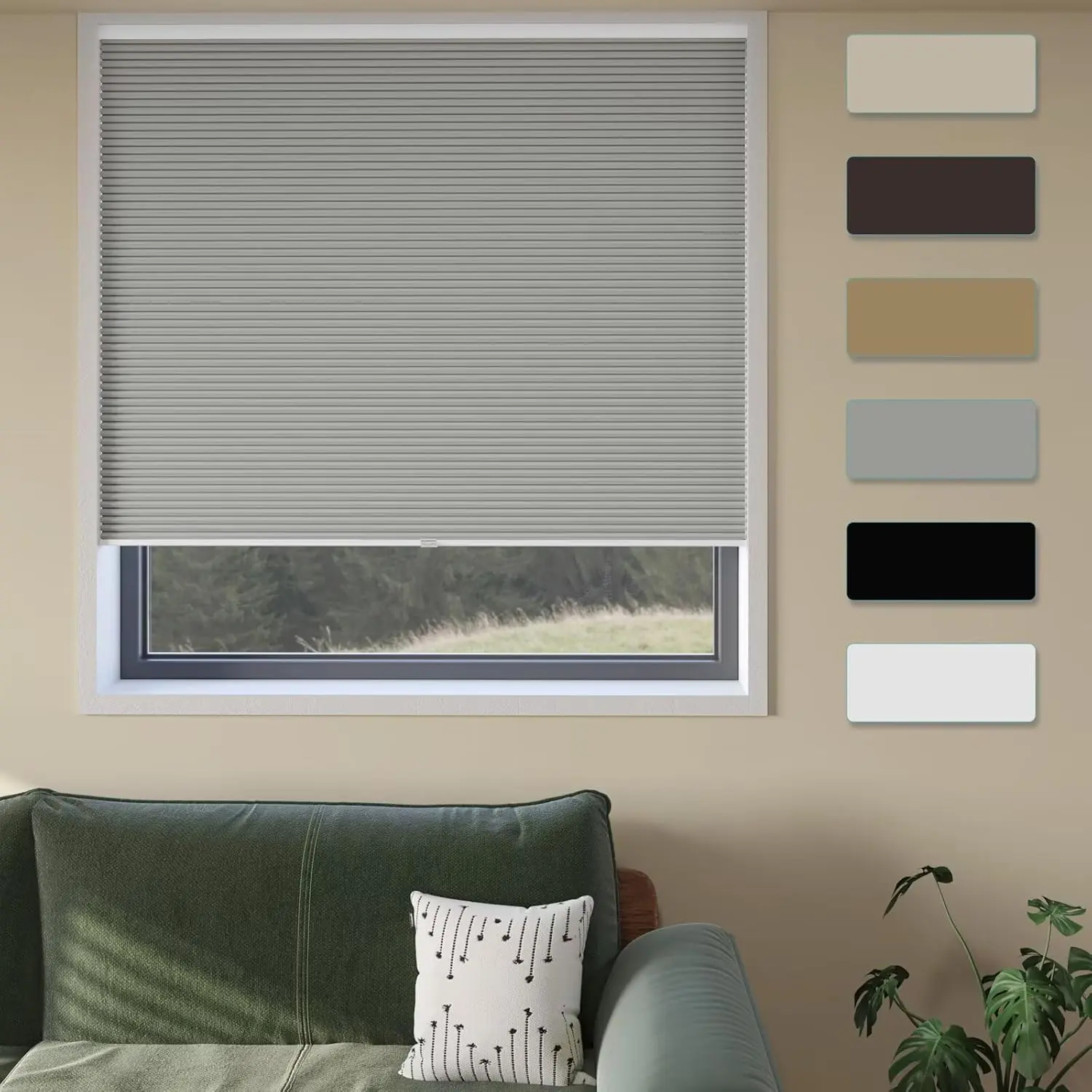 Non-Customised Cordless Blackout Cellular Window Shades - No Tools/No Drill Installation, 27" W x 64" H Grey Indoor Room Darkening Blinds for Bedroom, Kitchen (Home Supplies), Total Light Block