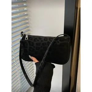 Women's Vintage Velvet Leopard Print Shoulder Bag, Perfect for Dates, Outdoors, and Parties, Stylish and Versatile Handbag