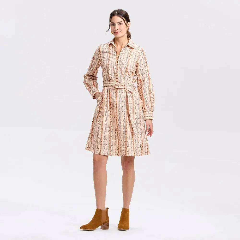 Women's Bishop Long Sleeve Poplin Mini Shirtdress - Universal