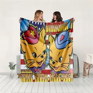 1 piece Lollapalooza Music Festival and Sonic Youth Band Themed Illustration themed flannel blanket - Oversized comfortable fluffy sofa blanket, suitable for beds and sofas, modern geometric pattern design, all-season multi-purpose use, digital