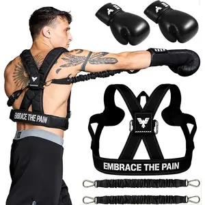 Adult Boxing Harness with 12oz Gloves - Adjustable Resistance Bands (3 Levels), Stability Strap, Padded  & , Ballistic Nylon, Quick-Release Buckle -  & Workout Gear