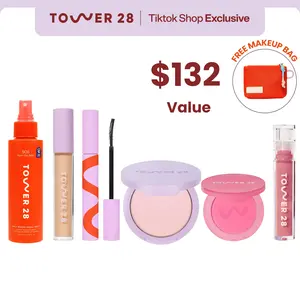 Tower 28 Full Routine 7-Piece Set: SOS Spray, Concealer, Setting Powder, Lip Oil, Blush, Mascara & FREE Makeup Bag