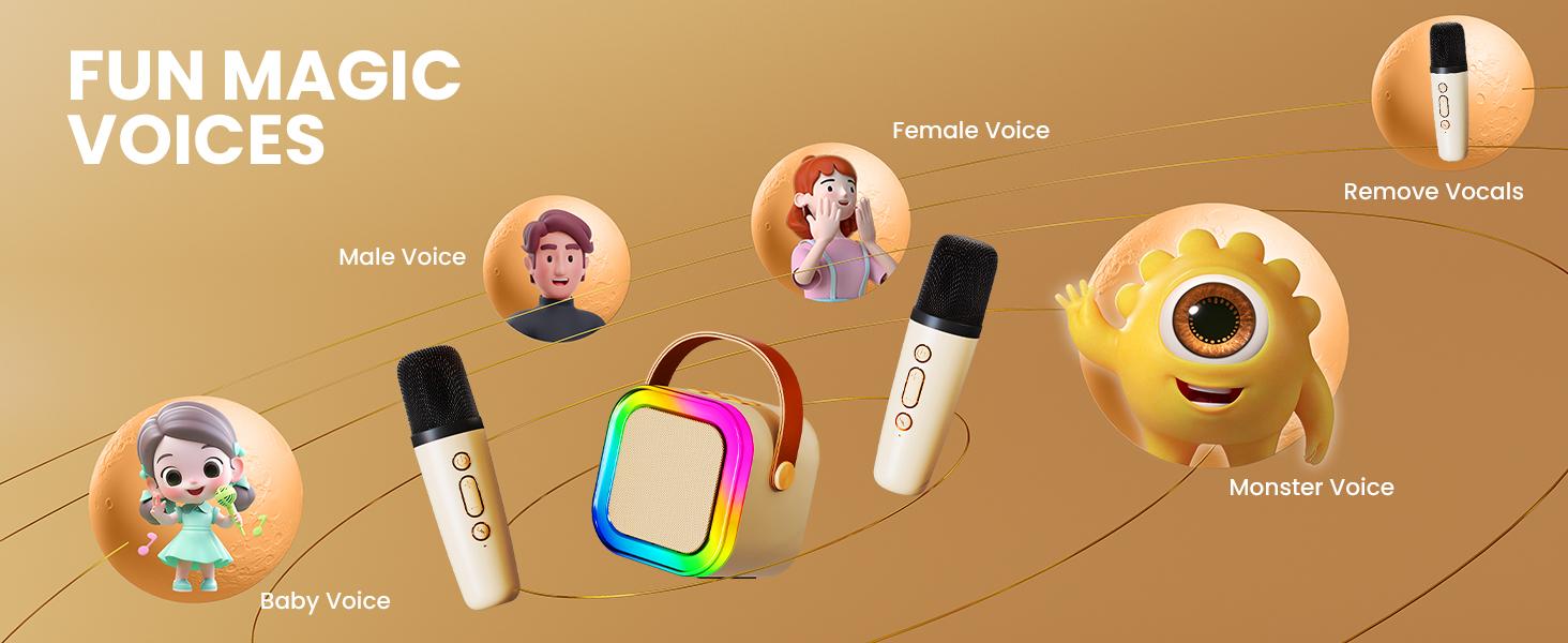 Mini Karaoke Machine for Kids with 2 Wireless Microphones and Lights, Bluetooth Connect Phone to Sing, 4-12+ Year Old Girl Boy Birthday Gifts, Teen Girl Gifts Trendy Stuff(Cream)