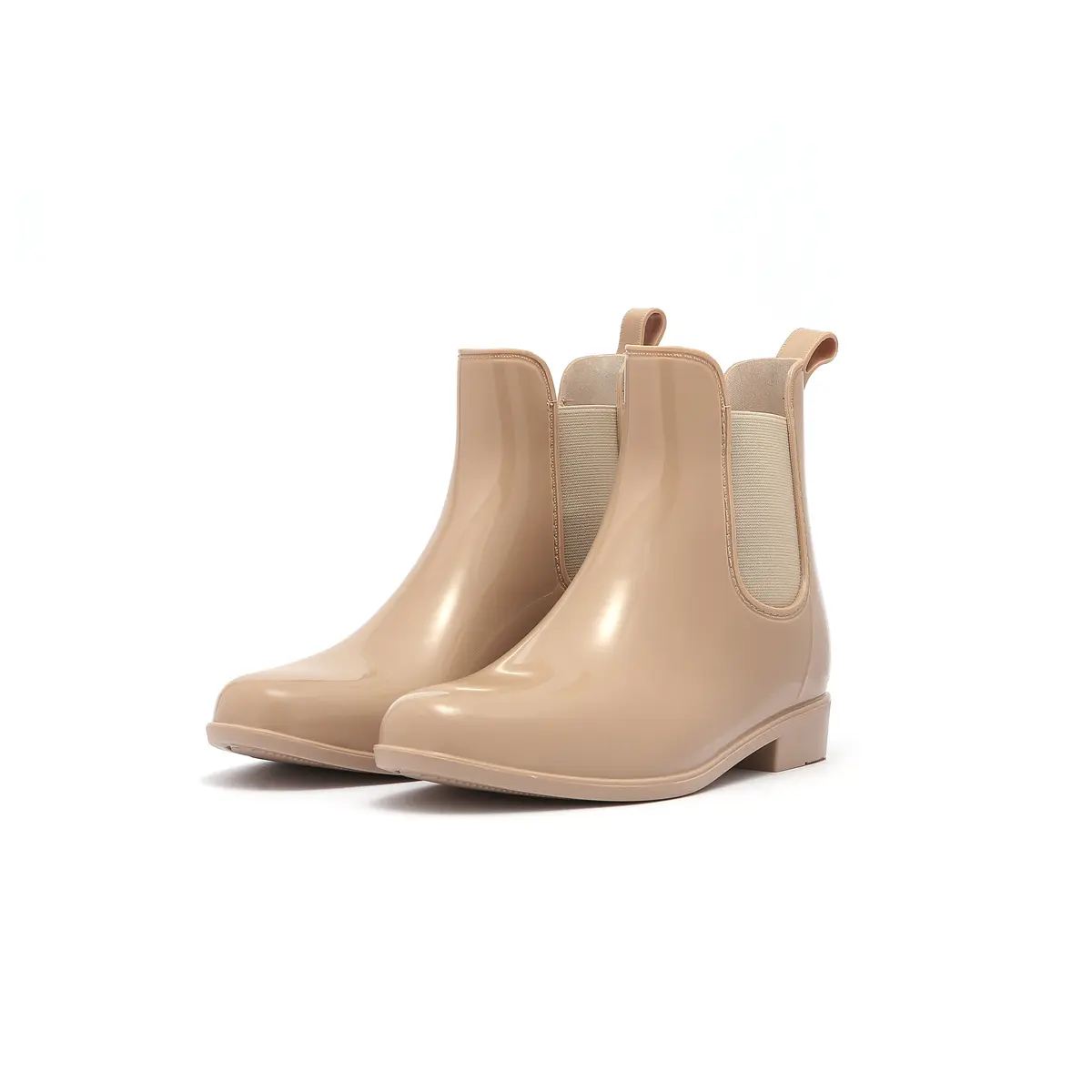 Waterproof Ankle Black Women's Fashion Rain Boots, Slip-On Elastic Side Panels, Non-Slip Sole, Outdoor Shoes Lightweight Matte