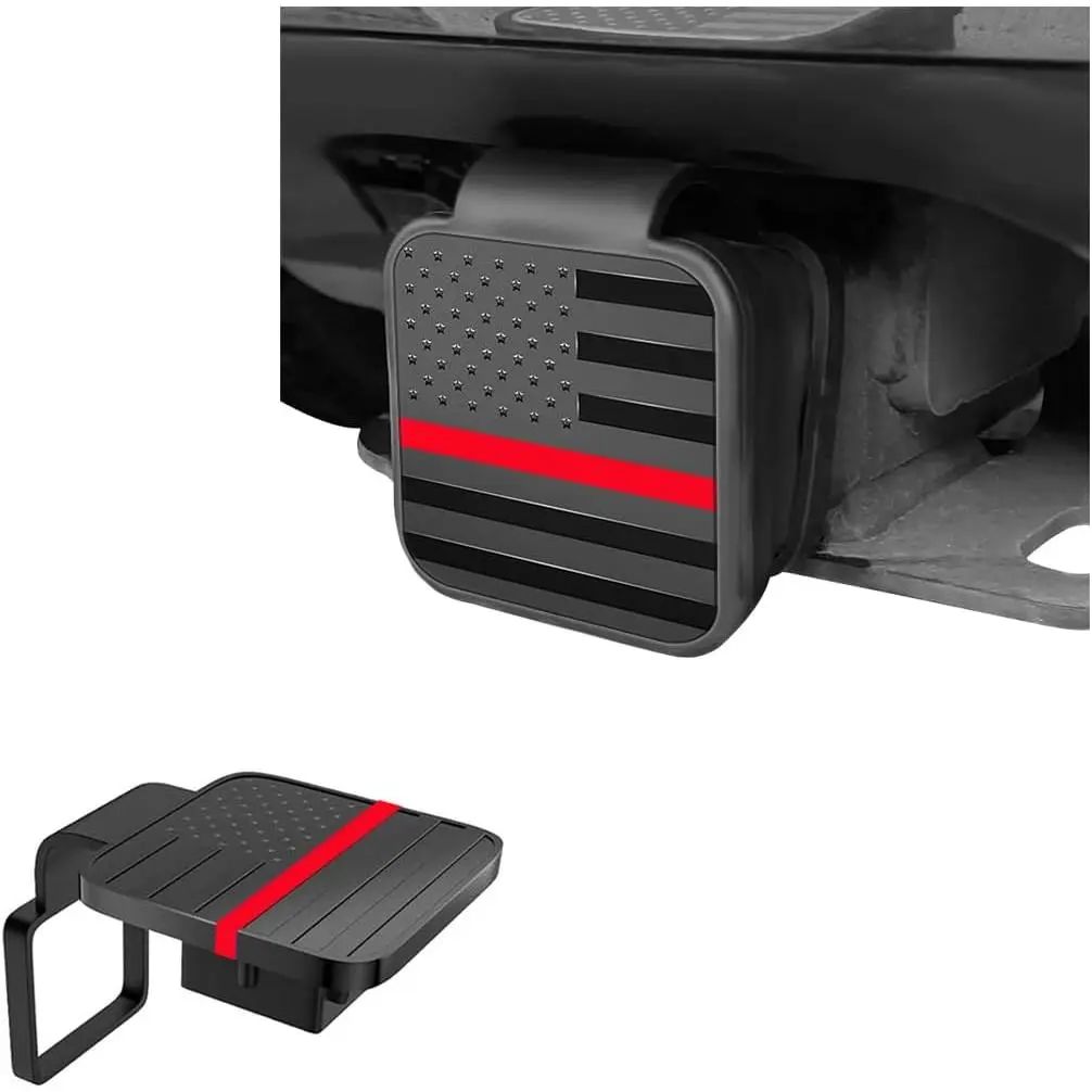 2-Inch Universal SUV Pickup Trailer Hitch Cover - TPU Synthetic Weatherproof Flag Tube Plug Insert Cap, Easy-to-Install Exterior Accessory with Receiver Snug Fit for 2" Receivers, Patriotic ATV Accessory with Manufacturer Warranty (Black/Red)