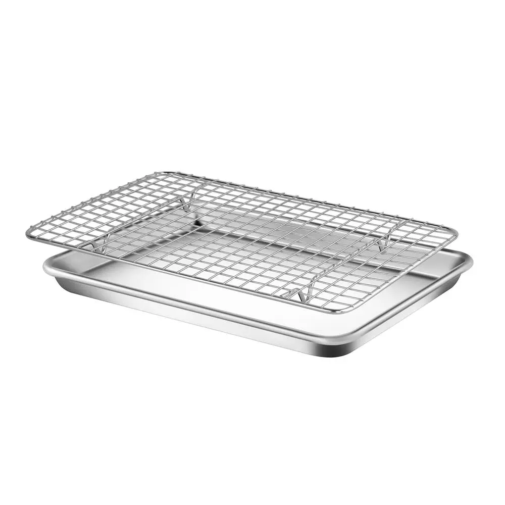 Big Baking Sheet Pan With Cooling Rack | Nonstick Aluminum Bakeware - Heavy Duty Oven Tray for Baking Cookies, Cakes, Bread, Brownies & Lasagna - Stackable Home Kitchen Essentials