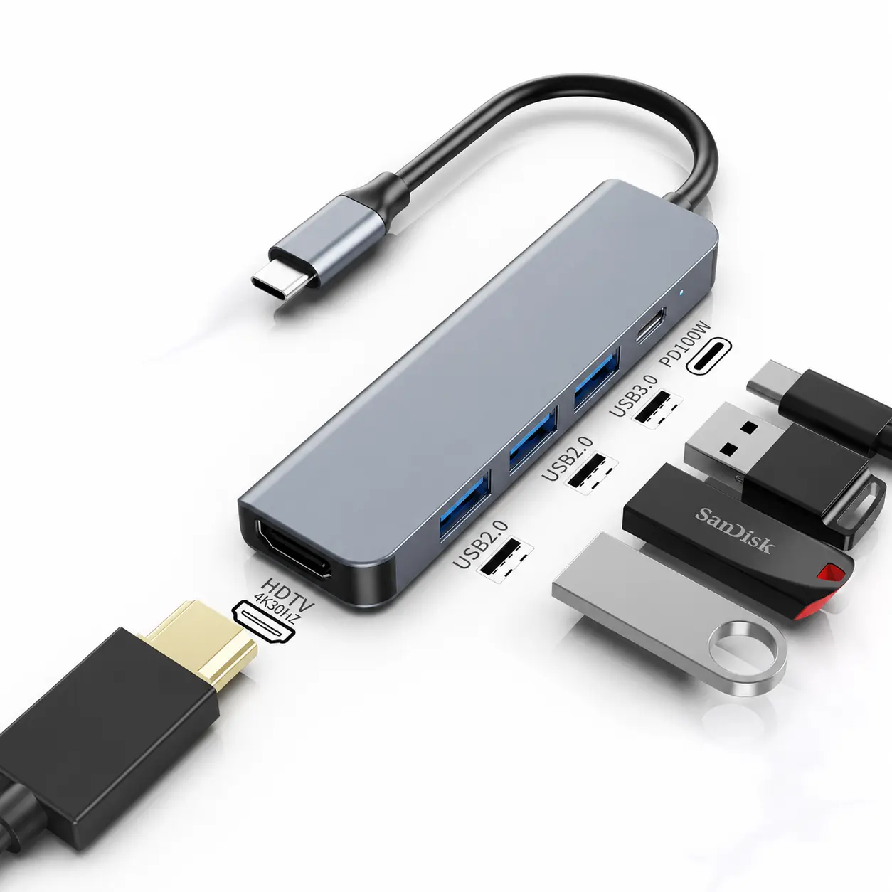 USB C Hub 5 in 1  4K HDMI, 100W Power Delivery | 3 USB-A Data Ports, USB C Dongle,compatible with MacBook Pro/Air M5/M4/M3/M2/M1, iPad Pro, iMac, iPhone 17 Pro/Pro Max