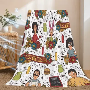 Bob's Burger Print Summer Cooling Blanket, Q-Max 0.35 Ultra Soft Ice Silk, Cozy Cartoon Blanket Throw, Lightweight Breathable Portable Cover, Ideal for Home, Office, Travel